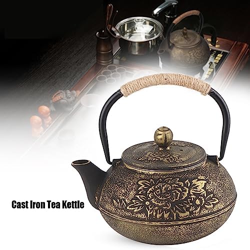 JTLB 900ml Japanese Cast Iron Kettle Teapot, Removable Infuser Strainer Tea Pot, Aesthetic Peony Pattern, for Loose or Bagged Tea, Ergonomic Design - Image 2