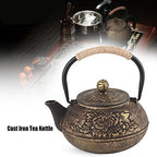 JTLB 900ml Japanese Cast Iron Kettle Teapot, Removable Infuser Strainer Tea Pot, Aesthetic Peony Pattern, for Loose or Bagged Tea, Ergonomic Design - Image 2