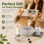 7PCS Matcha Set, Matcha Making Kit Includes Matcha Whisk and Bowl, Tea Lid, Scoop, Strainer and Match Whisk Holder, Tea Towel, Matcha Whisk Set for Matcha Lovers (Grey White) - Image 7