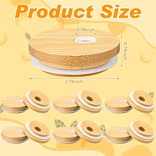 Sieral 70mm Bamboo Jar Lids with Straw Hole for Glass Cups Reusable Wooden Mason Jar Lids for Beer Can Cups, 2.76 Inch Canning cover with Silicone Ring for Regular Mouth Drinking Jars(40 Pcs) - Image 4