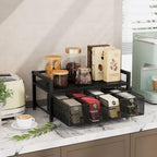 Tea Bag Organizer, Tea Bag Holder with Drawer, Wood and Metal Tea Organizers and Storage Chest for Countertop Kitchen, Office, Black - Image 4