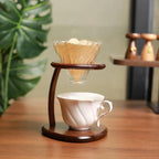 Wooden Pour Over Coffee Stand, Modern Minimalist Drip Coffee Holder, Glass Dripper & Ceramic Cup Set for Home Kitchen Barista, Countertop Coffee Brewing Station by Unknown