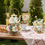 20Pcs Porcelain Tea Set for Adults, European Ceramic Tea Set Flower Ceramic Tea Cups (3oz), Teapot (15oz), & Saucers with Metal Holder for Women Tea Party - Image 5