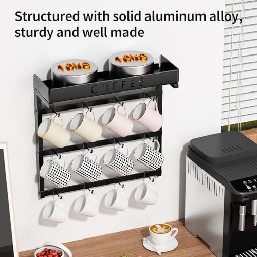 RCHYFEED Coffee Mug Holder Wall Mounted,Metal Mug Rack with 12 Movable Hook - Image 2
