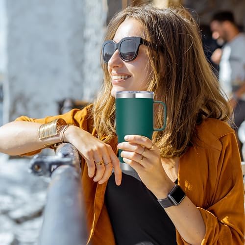 20 oz Stainless Steel Tumbler with Handle Bulk Metal Insulated Tumblers Travel Coffee Mug with Handle Double Wall Tumbler Cup with Lid and Straw, New Dark Green 12 Pack - Image 2