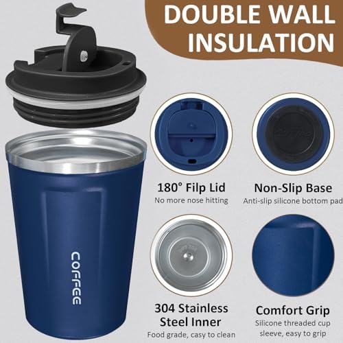 4 Pack Travel Coffee Mug 12oz Insulated Coffee Cup with Lid, Reusable Thermal Coffee Cup Stainless Steel Coffee Tumbler to Keep Hot & Cold Drinks for Car, Daily, Travel and Gifts, Multicolor - Image 3