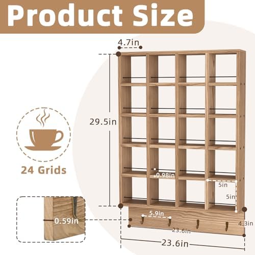 Wooden Coffee Mug Display Rack, Wall Mounted Coffee Cup Holder - Image 2