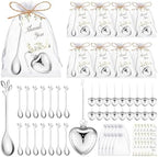 50 Sets Bridal Shower Tea Party Favor for Guests Leaf Tea Spoon Heart Tea Infuser for Loose Leaf Tea Steeper with Thank You Card Organza Bags for Wedding Decoration Gift Souvenirs (50, Silver) by wxfdac