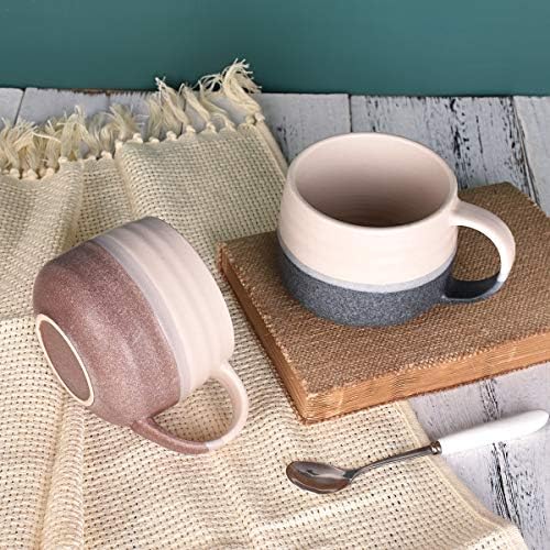 Bosmarlin Ceramic Large Latte Coffee Mug Set of 2 for Latte, Cappuccino, 18 Oz, Dishwasher and Microwave Safe (Pink&Grey, 2) - Image 4