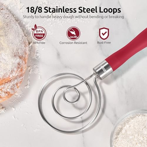 U-Taste 18/8 Stainless Steel 3.35in Medium Fine Mesh Strainer and 12.6in Stainless Steel Danish Dough Whisk (Red) - Image 7