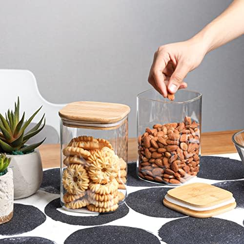ComSaf Airtight Glass Storage Canister with Bamboo Lid (37oz/71oz) Set of 7, Clear Food Storage Container Kitchen Pantry Storage Jar for Flour Cereal Sugar Tea Coffee Beans Snacks - Image 2