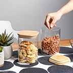 ComSaf Airtight Glass Storage Canister with Bamboo Lid (37oz/71oz) Set of 7, Clear Food Storage Container Kitchen Pantry Storage Jar for Flour Cereal Sugar Tea Coffee Beans Snacks - Image 2