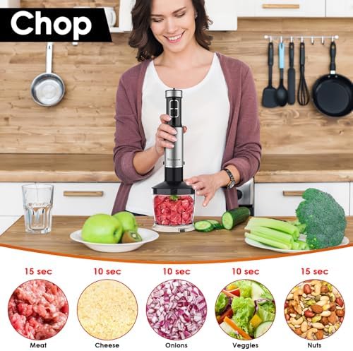 Immersion Blender Handheld for Kitchen,Emulsion Blender Handheld with Titanium Blades,12 Speed Electric Hand Mixer with BPA Free Attachments:Chopper Bowl,Whisk,Milk Frother,Measuring Cup - Image 5