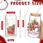 Vesici 6 Set Christmas Glasses Cups 16 oz Xmas Drink Cup with Lid Straw and Stopper Can Shaped Beer Tumbler Xmas Appreciation Gifts with Cards and Bow for Women Birthday Party Favor(Elegant Christmas) - Image 3