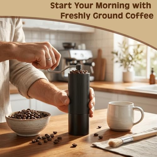 Manual Coffee Grinder with Strainer & Brush, Adjustable Stainless Steel Burr, 30g Hand Crank Coffee Mill, Aluminum Body & Walnut Handle for Espresso, Turkish Coffee & French Press - Image 3