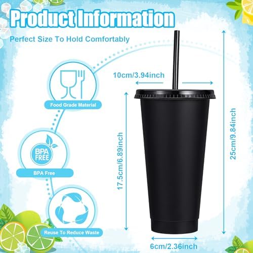 24 Pack Plastic Tumblers with Lids and Straw, Reusable Cups with Lids and Straws Colorful Cups for Cold Drink Iced Coffee, Plastic Tumbler Bulk for Party Birthday Gifts (24 oz, Stylish Colors-Black) - Image 3