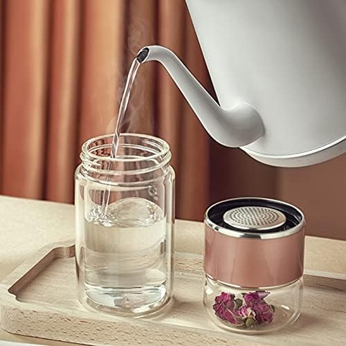 EVGATSAUTO Glass Tea Infuser Bottle 420ML, Double Wall Double Layer Stainless Steel Insulated Bottle, Leak Proof Travel Tea Infuser with Strong Glass for Home Use - Image 5