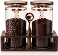 2 x 60Oz Coffee Container, Glass Coffee Bean Storage with Scoop & Wood Rack by Unknown