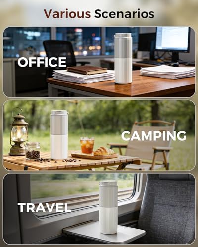 Portable Electric Burr Coffee Grinder - Grind While Charging - Insulated Mug and Pour Over for Travel, Cordless/Rechargeable Coffee Bean Grinders for Travel,Camping, Car-White - Image 5