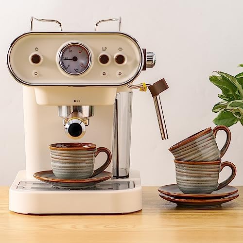 Ceramic Espresso Cups with Saucers 5 Oz,Set of 4 Porcelain Demitasse Cups Set,Small Coffee Cups with Handle for Coffee,Tea,Latte and Macchiato,Cappuccino Mugs for Kitchen and Cafe,Brown - Image 4
