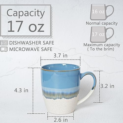 Bosmarlin Ceramic Coffee Mug Set of 4, 17 Oz, Coffee Cups with Big Handle, Microwave Safe, Unique Reactive Glaze - Image 2