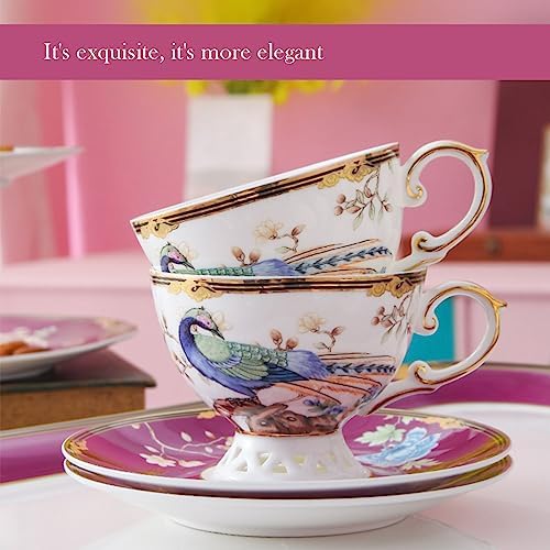 ACMLIFE Bone China Tea Set for Adults with Teapot, Porcelain Tea Party Sets 21-Piece Vintage Floral Fine Bone China Tea Set for 6, 24K Gold English Tea Sets for Women Tea Party for Gifts - Image 5