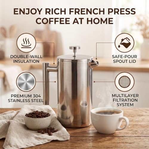 AMONIDA Stainless Steel French Press Coffee Maker 1000ml - Image 4