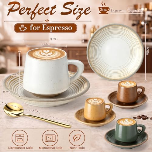 Espresso Cups Set, Latte Mugs Set of 4 Small Ceramic Coffee Mugs with 4 Saucers 4 Spoons Espresso Accessories for Machine Cappuccino Macchiato Latte Flat White Mocha Tea - Image 3
