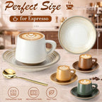 Espresso Cups Set, Latte Mugs Set of 4 Small Ceramic Coffee Mugs with 4 Saucers 4 Spoons Espresso Accessories for Machine Cappuccino Macchiato Latte Flat White Mocha Tea - Image 3