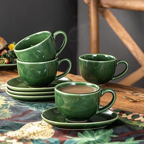 vicrays 6.5 oz Cappuccino Cups with Saucers, Set of 4, Ceramic Coffee Cup for Au Lait, Double shot, Latte, Cafe Mocha, Tea (Green) - Image 4
