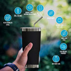 BluePeak Double Wall Vacuum Stainless Steel Insulated Tumblers Set, 2-Pack - Includes 2 Sipping Lids, 2 Spill-Proof Sliding Lids, 2 Straws, 1 Cleaning Brush & Gift Box (30 oz, Black) - Image 6