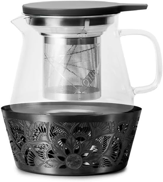 Elegant Glass Teapot with Built-In Tea Infuser & Stainless Steel Candle Warmer Base - 500ml, Premium Gift Set for Tea Lovers, Perfect for Brewing and Keeping Tea Warm (500ml) by 01liv