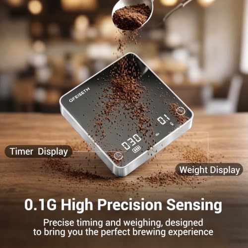 Mini Coffee Scale with Timer, 0.1g/2kg Rechargeable Espresso Scale, 4 Brewing Modes with Auto Tare and Real-Time Brew Ratio, Compact Digital Brewer for Pour-Over Including Weights, Bright Silver - Image 5