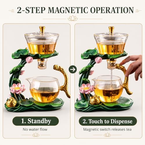 Glass Lotus Teapot with Infuser, Chinese Gongfu Tea Set for Adults, Elegant Handcrafted Semi-Automatic Tea Maker for Home, Office and Afternoon Tea - Image 2