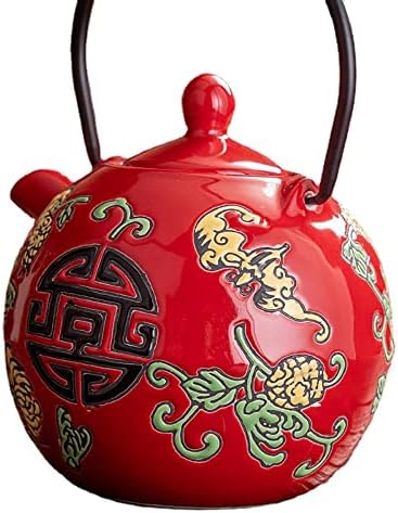 Traditional Chinese Ceramic Tea Set, Tea Set for Wedding Ceremony Party, Chinese Red Porcelain Tea Pot With Tea Cups and Tea Tray for Adults (Style A) - Image 6