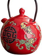 Traditional Chinese Ceramic Tea Set, Tea Set for Wedding Ceremony Party, Chinese Red Porcelain Tea Pot With Tea Cups and Tea Tray for Adults (Style A) - Image 6