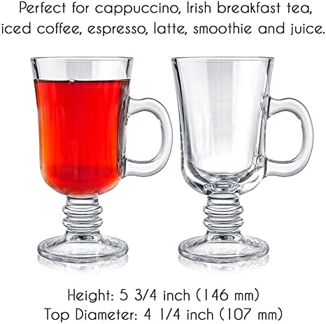 Volarium Irish Coffee Glass Mugs, Latte Cups, Set of 2 Cappuccino and Hot Chocolate Mugs with Handle, Clear Glass Cups for Hot Beverages, 7 3/4 oz - Image 6