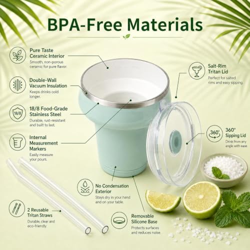 Sursip 16oz Insulated Margarita Tumbler, Cocktail Glass with Lid & Straws - Image 5