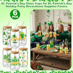 6 Pcs St Patrick's Day Glass Cups Shamrock Tumbler with Bamboo Lids and Straws 16 oz Irish Lucky Clover Reusable Can Shaped Drinking Glasses Bulk for St Patrick's Day Party Supplies - Image 6