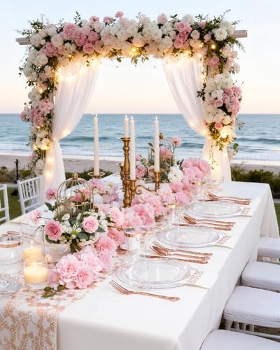YOUBET 700PCS Rose Gold Plastic Dinnerware Set for Wedding Party - Image 4
