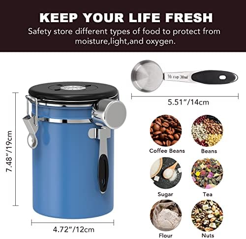 ShanSon Moka Pot 3 Cup 5 oz Italian Coffee Maker and Coffee Canister Airtight Coffee Container 22OZ, Blue & Red - Image 3