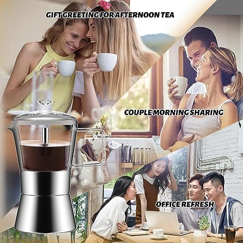 Moka Induction Stovetop Espresso Maker Italian Coffee Maker Glass-Top & Stainless Steel Espresso Moka Pot,Classic Italian Coffee Maker, 240Ml - Image 3