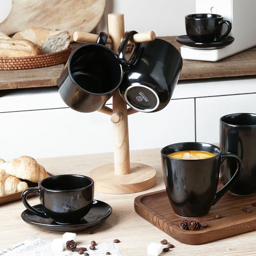 vicrays Ceramic Coffee Mug Set - 18 Ounce Large Stoneware Mug for Men Women - Unique Glazed Porcelain Mugs with Handle for Coffee Latte Tea Milk Cocoa - Set of 4 (Black) - Image 6