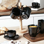 vicrays Ceramic Coffee Mug Set - 18 Ounce Large Stoneware Mug for Men Women - Unique Glazed Porcelain Mugs with Handle for Coffee Latte Tea Milk Cocoa - Set of 4 (Black) - Image 6