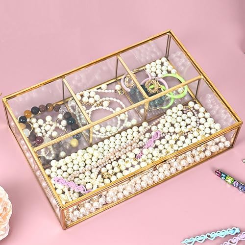 Gold Glass Tea Bag Organizer, Tea bag Storage Glass Box (4 Compartments) - Image 2