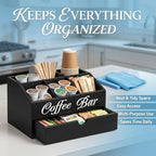 Wooden Coffee Station Organizer with Drawer, 5 Compartment Snack Organizer for Countertop, Coffee Bar Organizer for K-Cups, Tea Bags, Condiments & Office Pantry Storage - Image 4