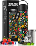 22 oz Ceramic Lined Tea Infuser Travel Tumbler, Micro-Mesh Stainless Steel Infuser, Pure Taste Ceramic Interior, Triple Insulated 12hr Hot Cold, Dual Sip & Straw Lid, Scratch-Resistant by Hemli
