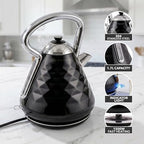 OVENTE 1.7L Retro Stainless Steel Electric Tea Kettle, Black KS755B - Image 3