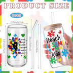 SiliFine 6 Pcs Autism Awareness Glass Cups, 16 oz with Lids - Image 3