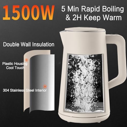 1.5L Electric Kettle Temperature Control, Cream White - Image 4